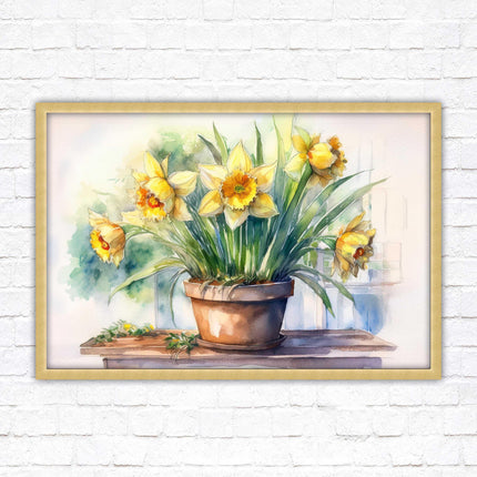 Daffodils watercolour Framed picture. Floral framed wall art. A choice of frame colours