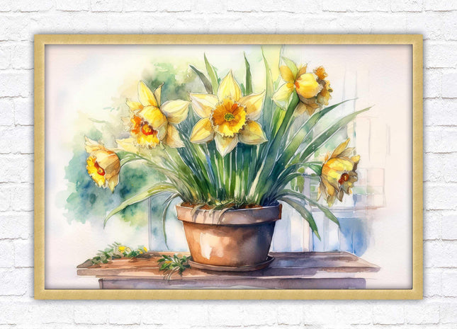 Daffodils watercolour Framed picture. Floral framed wall art. A choice of frame colours