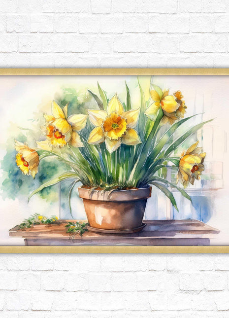 Daffodils watercolour Framed picture. Floral framed wall art. A choice of frame colours