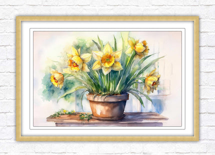 Daffodils watercolour Framed picture. Floral framed wall art. A choice of frame colours