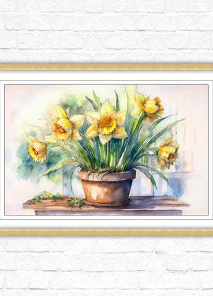 Daffodils watercolour Framed picture. Floral framed wall art. A choice of frame colours