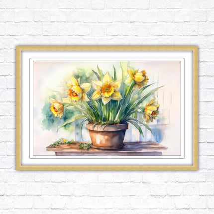 Daffodils watercolour Framed picture. Floral framed wall art. A choice of frame colours