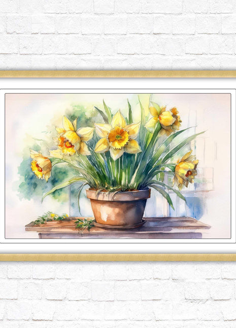 Daffodils watercolour Framed picture. Floral framed wall art. A choice of frame colours