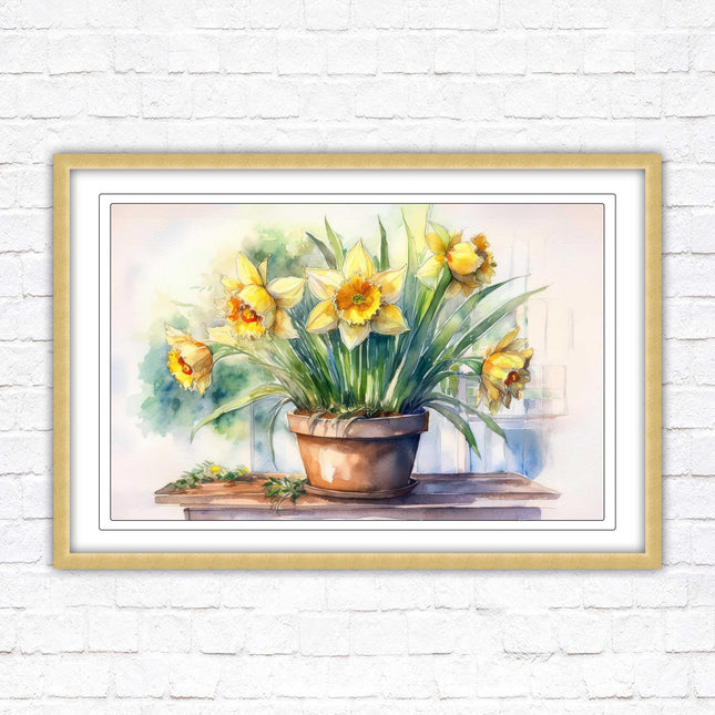 Daffodils watercolour Framed picture. Floral framed wall art. A choice of frame colours
