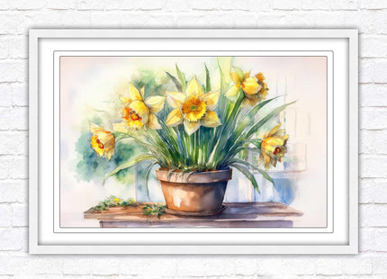 Daffodils watercolour Framed picture. Floral framed wall art. A choice of frame colours