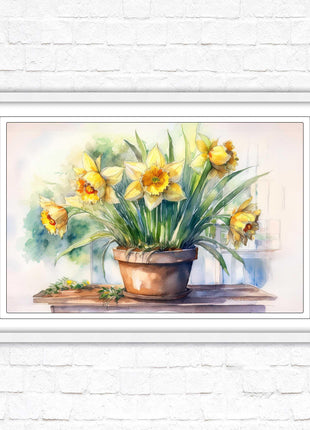 Daffodils watercolour Framed picture. Floral framed wall art. A choice of frame colours