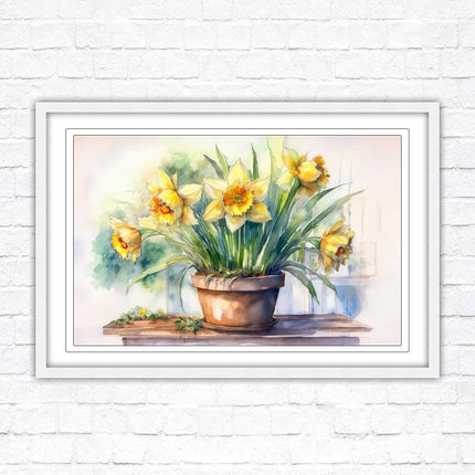 Daffodils watercolour Framed picture. Floral framed wall art. A choice of frame colours