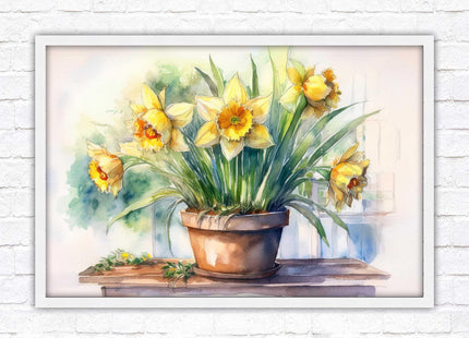 Daffodils watercolour Framed picture. Floral framed wall art. A choice of frame colours