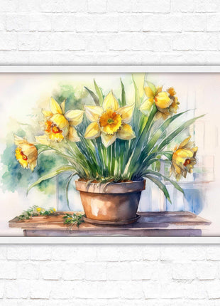 Daffodils watercolour Framed picture. Floral framed wall art. A choice of frame colours