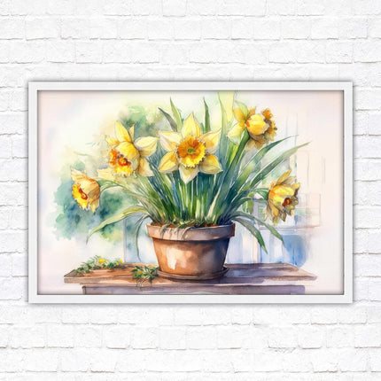 Daffodils watercolour Framed picture. Floral framed wall art. A choice of frame colours