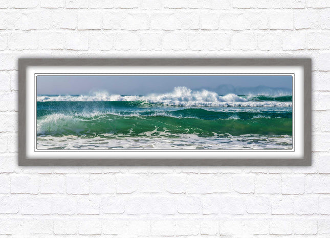 Waves framed picture. Coastal wall art. Panoramic picture frame.