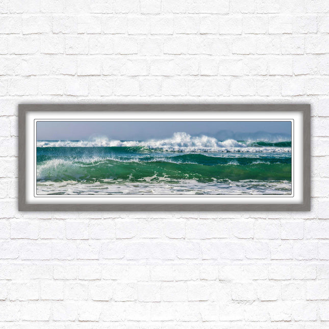 Waves framed picture. Coastal wall art. Panoramic picture frame.