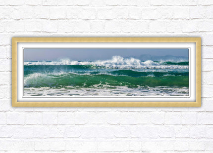 Waves framed picture. Coastal wall art. Panoramic picture frame.