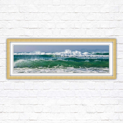 Waves framed picture. Coastal wall art. Panoramic picture frame.