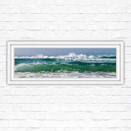 Waves framed picture. Coastal wall art. Panoramic picture frame.