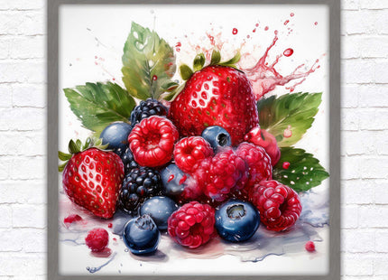 Mixed Berries Fresh fruit. Framed picture print. A choice of frames and sizes, square.