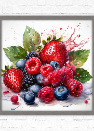 Mixed Berries Fresh fruit. Framed picture print. A choice of frames and sizes, square.