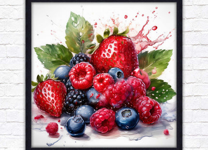 Mixed Berries Fresh fruit. Framed picture print. A choice of frames and sizes, square.