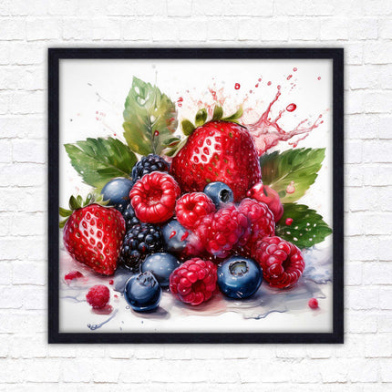 Mixed Berries Fresh fruit. Framed picture print. A choice of frames and sizes, square.
