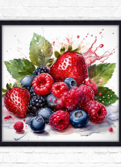 Mixed Berries Fresh fruit. Framed picture print. A choice of frames and sizes, square.