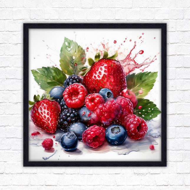 Mixed Berries Fresh fruit. Framed picture print. A choice of frames and sizes, square.
