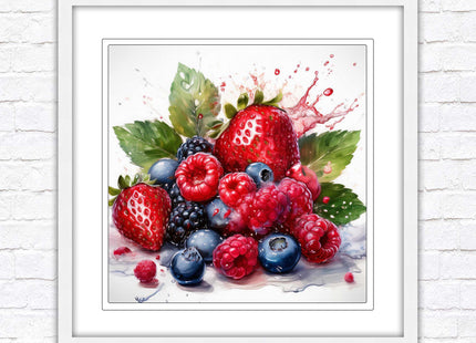 Mixed Berries Fresh fruit. Framed picture print. A choice of frames and sizes, square.