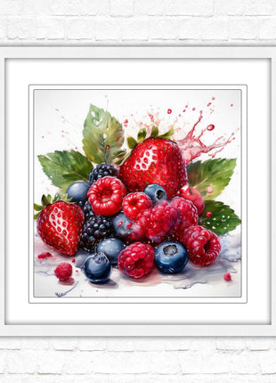 Mixed Berries Fresh fruit. Framed picture print. A choice of frames and sizes, square.