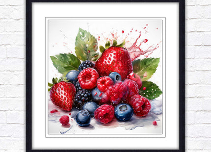 Mixed Berries Fresh fruit. Framed picture print. A choice of frames and sizes, square.