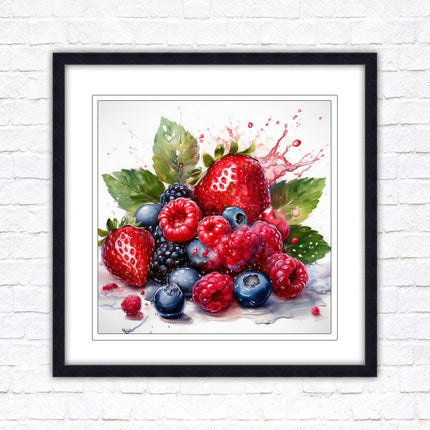Mixed Berries Fresh fruit. Framed picture print. A choice of frames and sizes, square.
