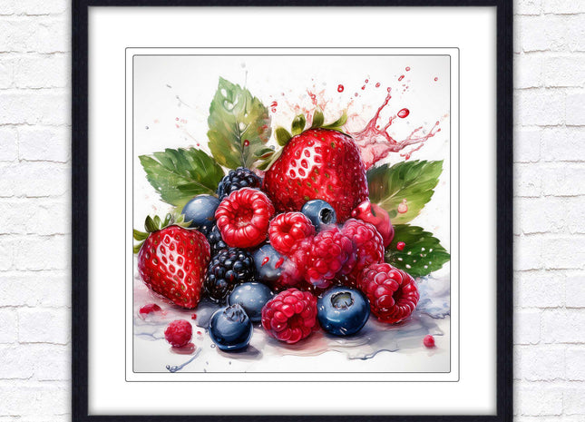 Mixed Berries Fresh fruit. Framed picture print. A choice of frames and sizes, square.