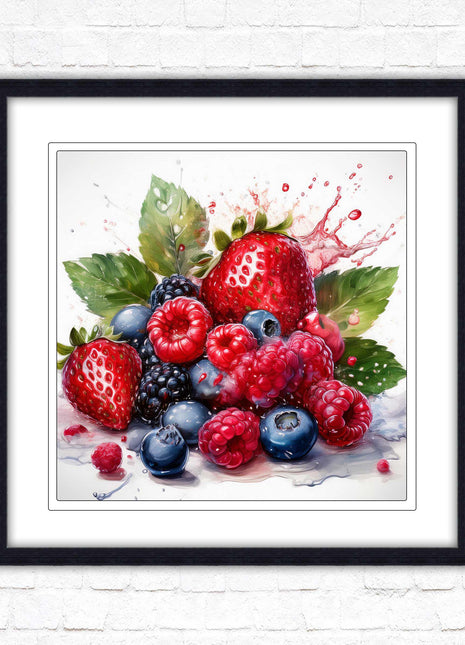 Mixed Berries Fresh fruit. Framed picture print. A choice of frames and sizes, square.