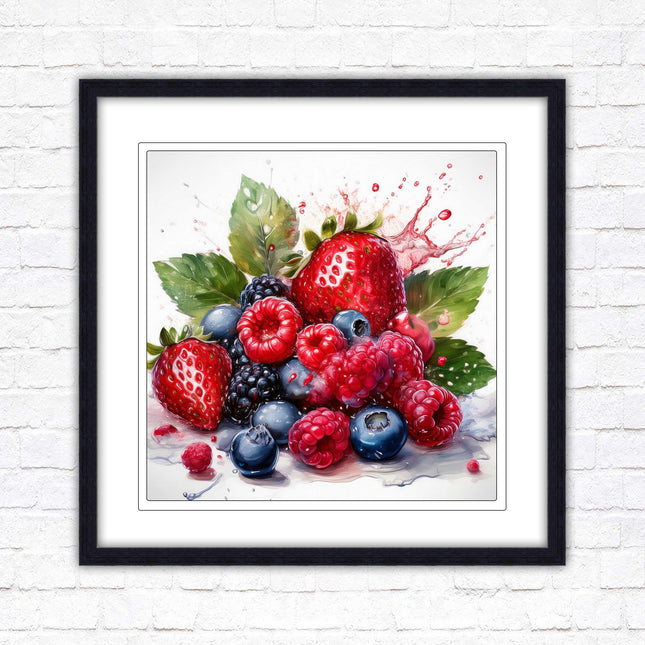 Mixed Berries Fresh fruit. Framed picture print. A choice of frames and sizes, square.