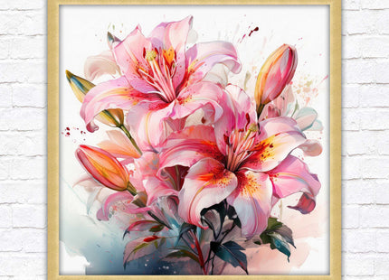 Pink lilies, Framed picture print. A choice of frames and sizes, Framed square wall art.