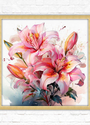 Pink lilies, Framed picture print. A choice of frames and sizes, Framed square wall art.