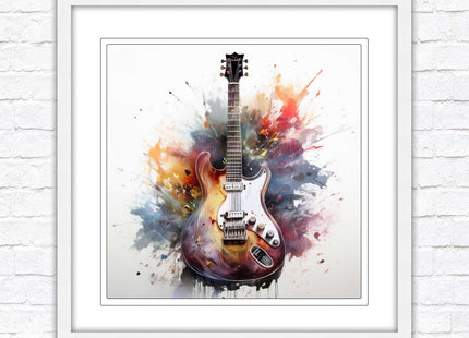 Guitar picture in frame. Framed watercolour wall art. Home gift, wall décor A choice of frames and sizes, square