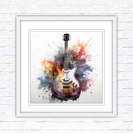 Guitar picture in frame. Framed watercolour wall art. Home gift, wall décor A choice of frames and sizes, square