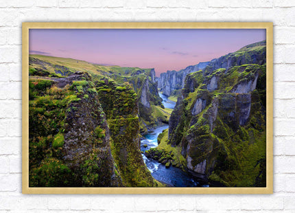Icelandic canyon at sunset. Framed picture, framed print with a choice of frame colours.