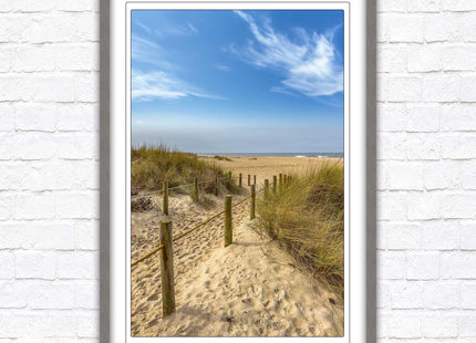 Beach path to the sea. Printed, Framed picture with choice of frame colours and options.