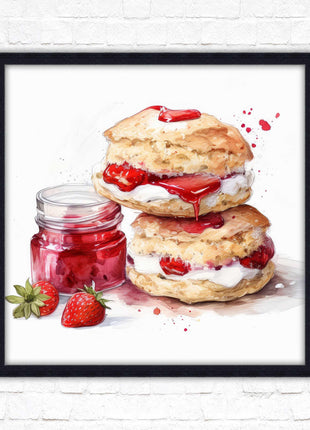 Cream Tea. Framed picture print. A choice of frames and sizes, square.