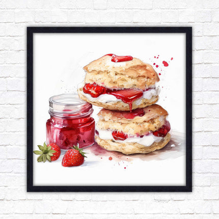 Cream Tea. Framed picture print. A choice of frames and sizes, square.
