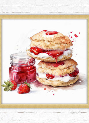 Cream Tea. Framed picture print. A choice of frames and sizes, square.