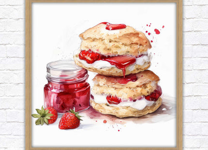 Cream Tea. Framed picture print. A choice of frames and sizes, square.