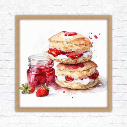 Cream Tea. Framed picture print. A choice of frames and sizes, square.