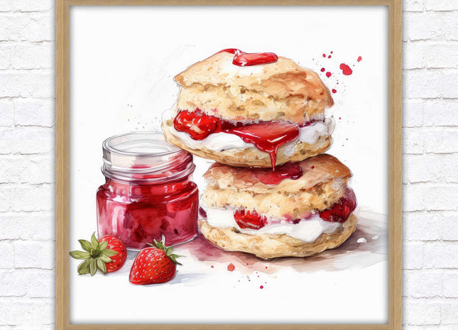 Cream Tea. Framed picture print. A choice of frames and sizes, square.