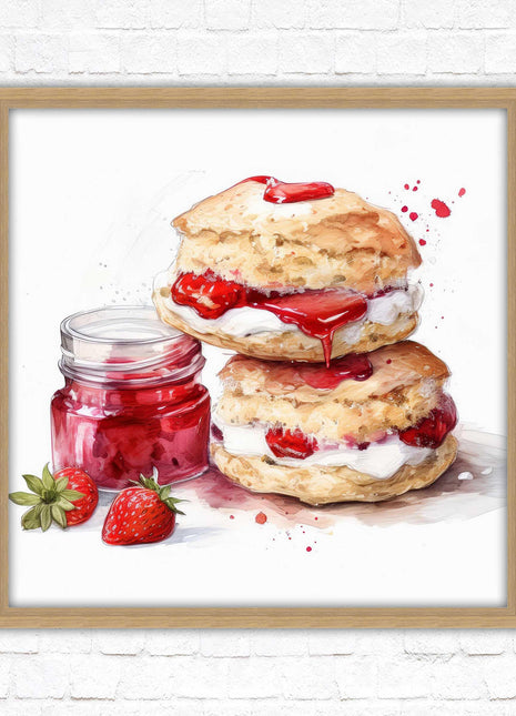 Cream Tea. Framed picture print. A choice of frames and sizes, square.