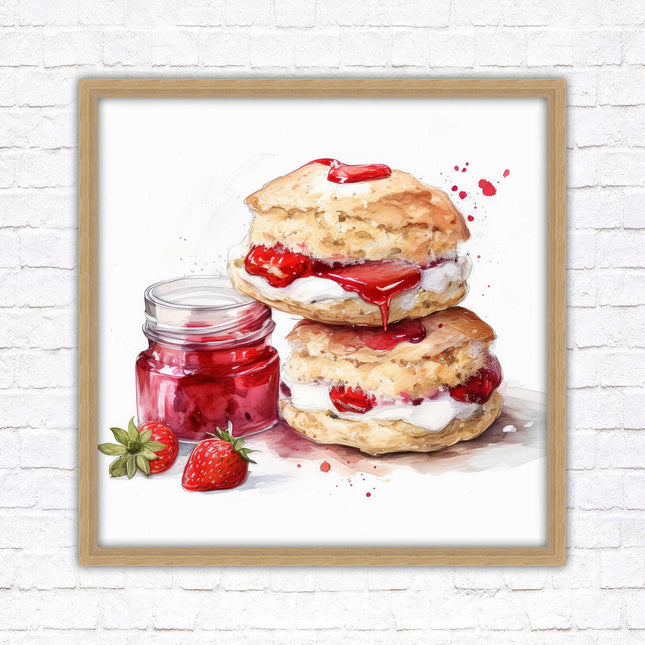 Cream Tea. Framed picture print. A choice of frames and sizes, square.