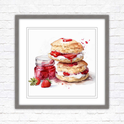 Cream Tea. Framed picture print. A choice of frames and sizes, square.