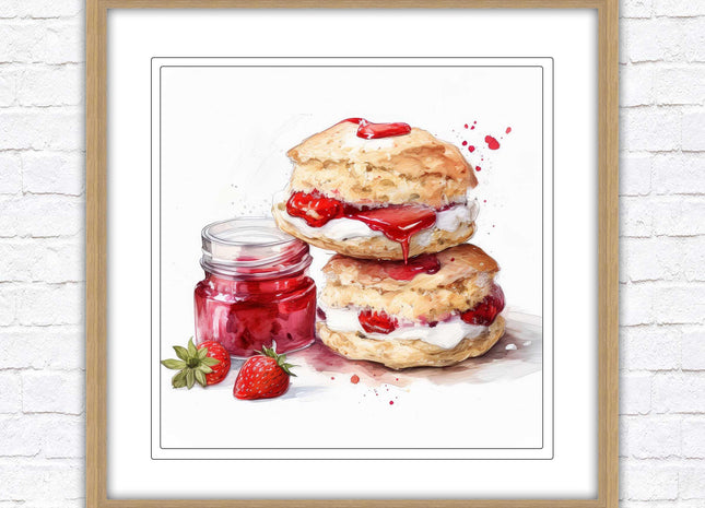 Cream Tea. Framed picture print. A choice of frames and sizes, square.