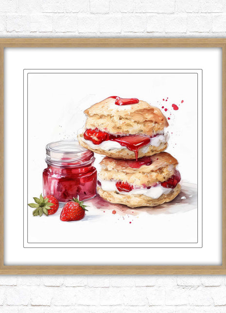 Cream Tea. Framed picture print. A choice of frames and sizes, square.