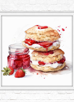 Cream Tea. Framed picture print. A choice of frames and sizes, square.